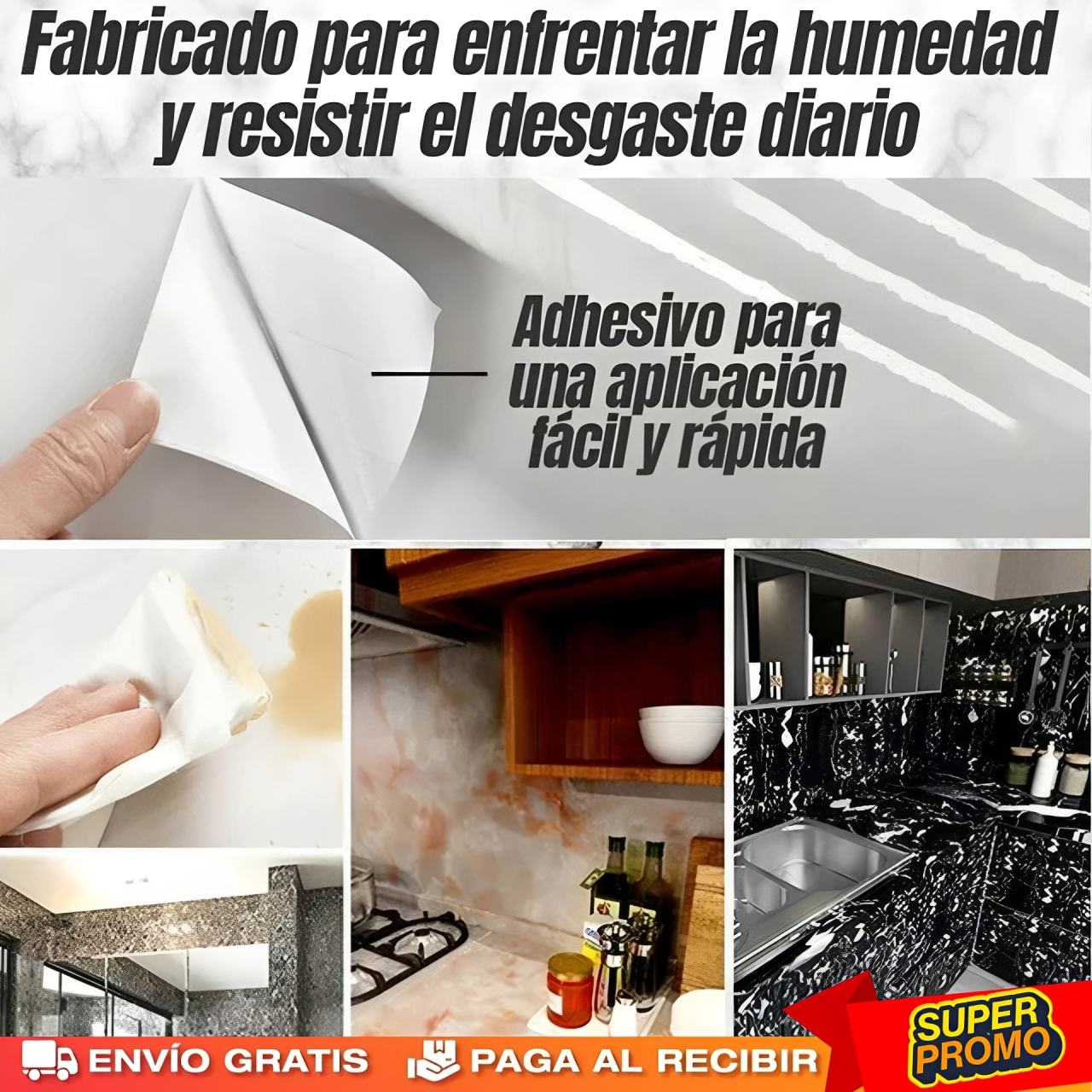¡Papel Autoadhesivo Mármol — 3M Largo x 1.5 CM Ancho! (Pack 2x1)