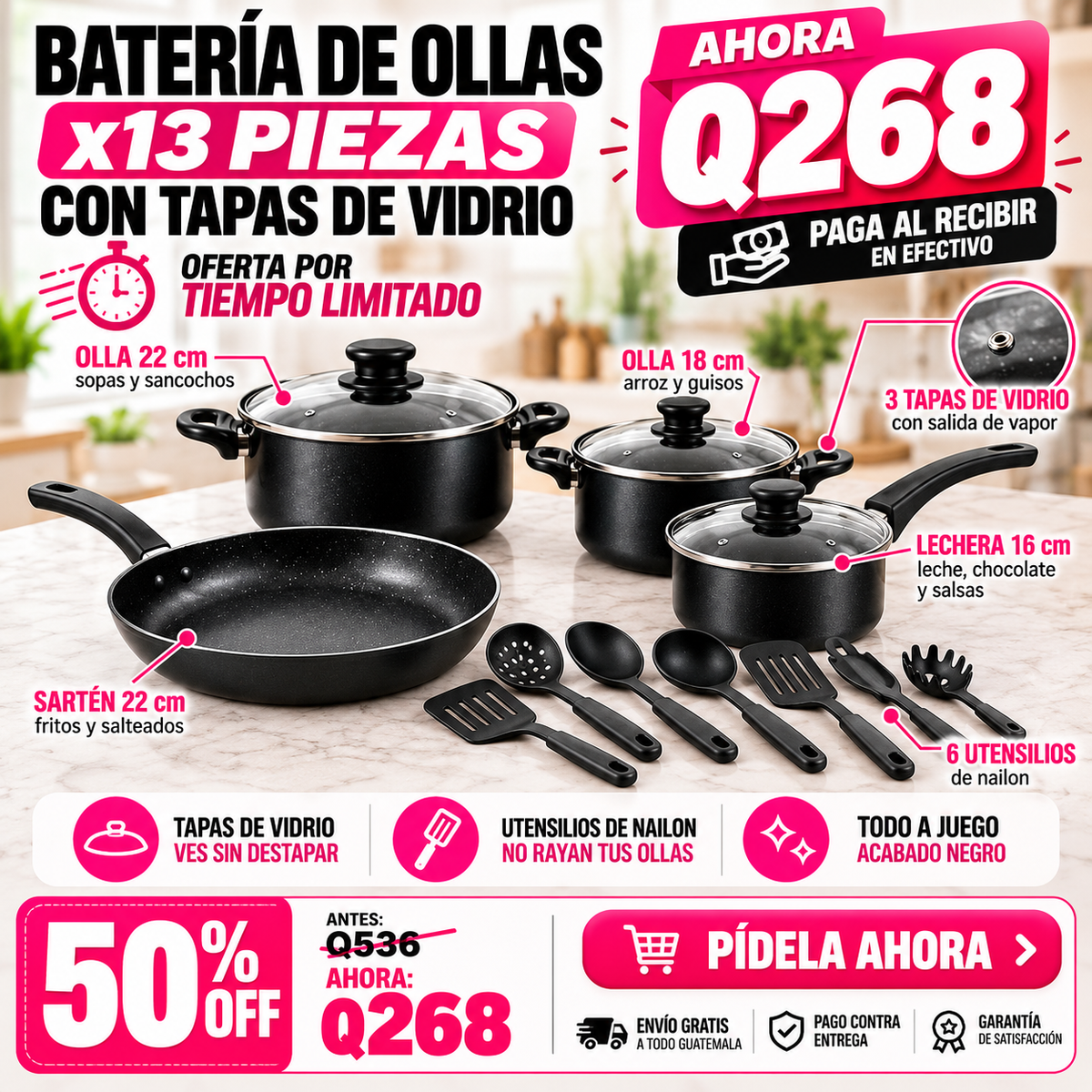 Juego de Ollas de 13 Piezas | Resistentes, Antiadherentes y Fáciles de Limpiar