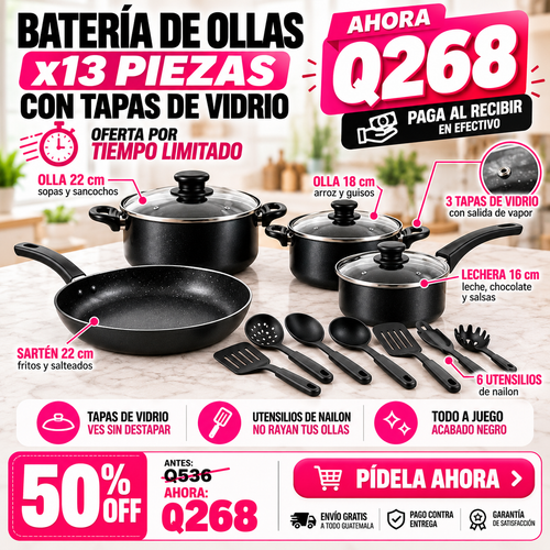 Juego de Ollas de 13 Piezas | Resistentes, Antiadherentes y Fáciles de Limpiar